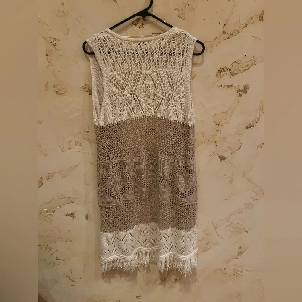Boho Crochet Fringe Vest | Cream & Tan | Cato Size L Bundle 3+ items & save 20%! - Picture 3 of 5